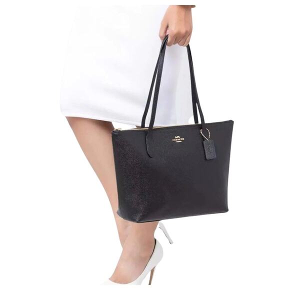 Coach Zip Top Tote Shoulder Bag- Gold/Black - Picture 2 of 3